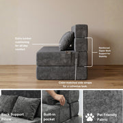 Oak & Birch Boneless Foldout Frameless Floor Sofa – Chaise & Sleeper Queen Dark Gray
