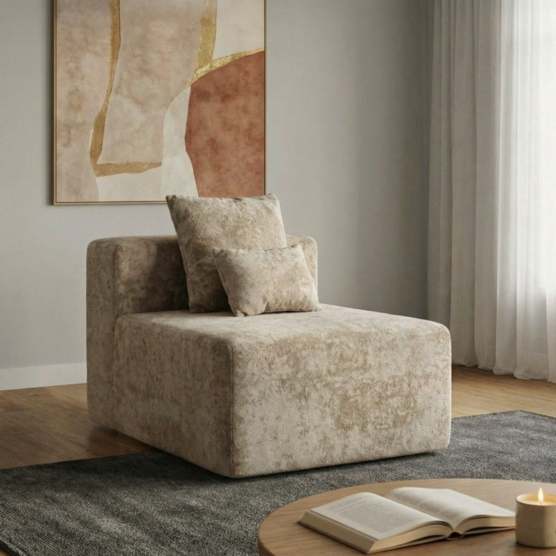 Oak & Birch Soft Haven Curved Boneless Modular Sofa — Plush Velvet Sectional Armless Chair Cream