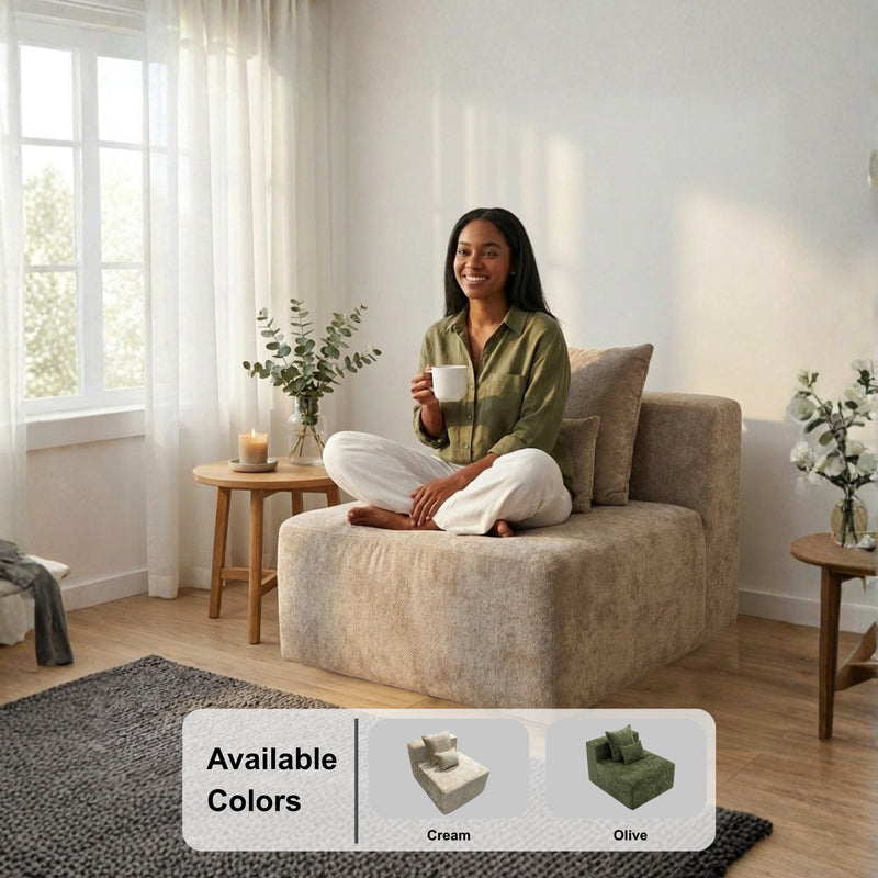 Oak & Birch Soft Haven Curved Boneless Modular Sofa — Plush Velvet Sectional Armless Chair Cream