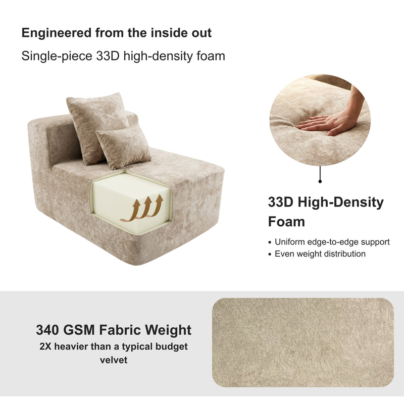 Oak & Birch Soft Haven Curved Boneless Modular Sofa — Plush Velvet Sectional Armless Chair Cream