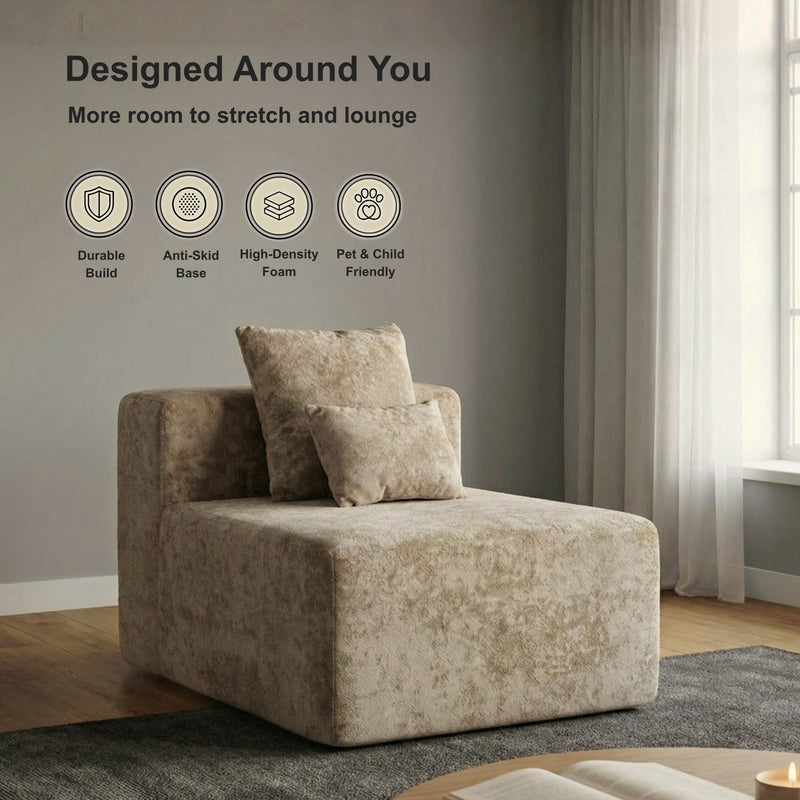 Oak & Birch Soft Haven Curved Boneless Modular Sofa — Plush Velvet Sectional Armless Chair Cream
