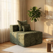 Oak & Birch Soft Haven Curved Boneless Modular Sofa — Plush Velvet Sectional Armless Chair Olive