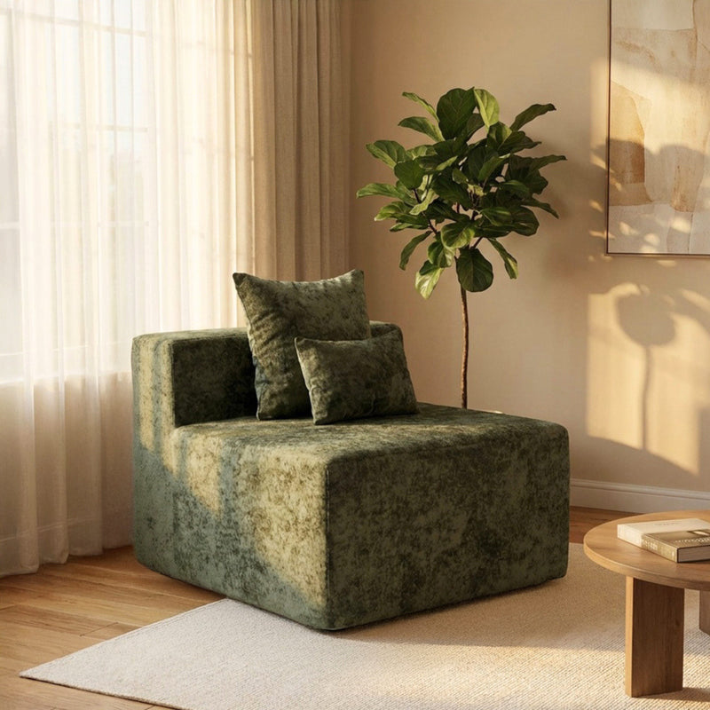 Oak & Birch Soft Haven Curved Boneless Modular Sofa — Plush Velvet Sectional Armless Chair Olive