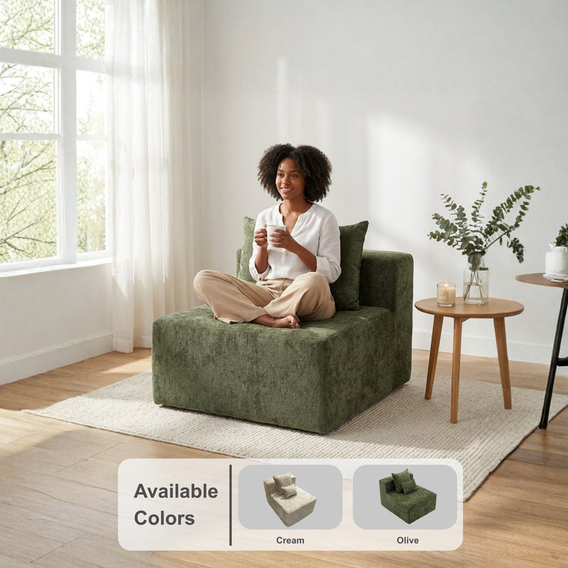 Oak & Birch Soft Haven Curved Boneless Modular Sofa — Plush Velvet Sectional Armless Chair Olive