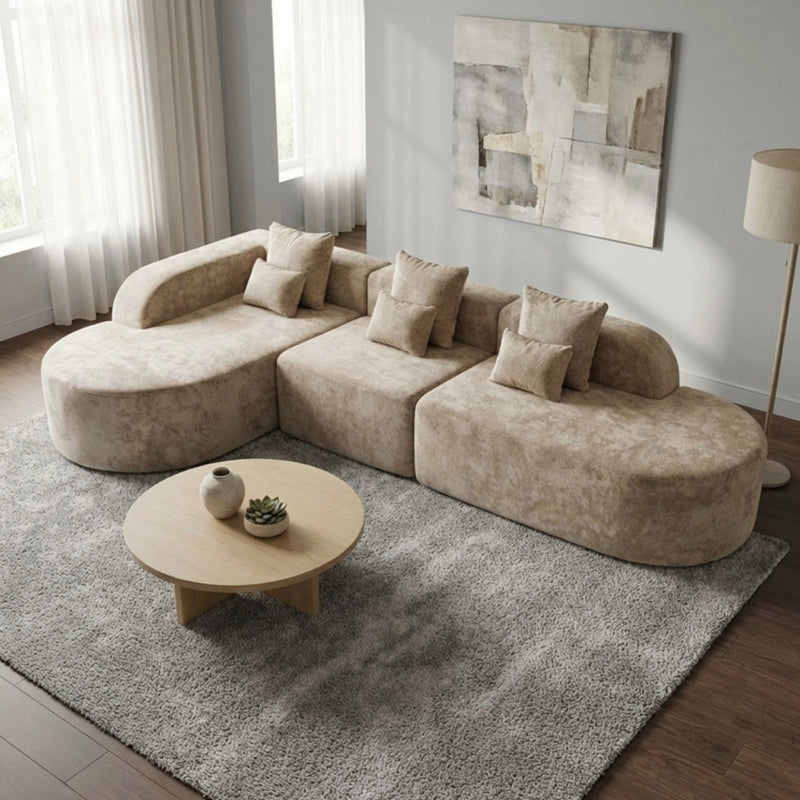Oak & Birch Soft Haven Curved Boneless Modular Sofa — Plush Velvet Sectional 3-Seater Cream