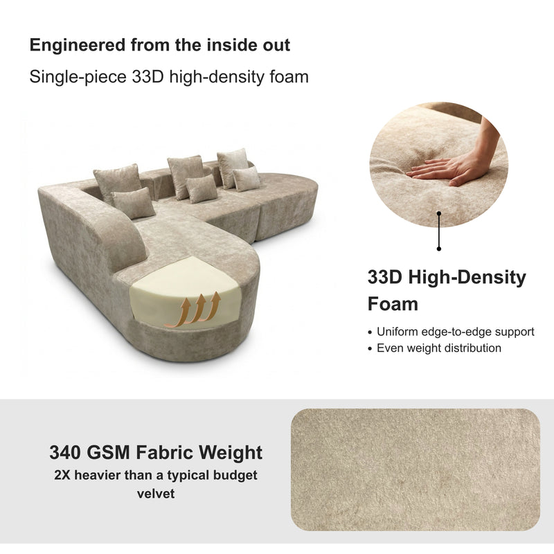 Oak & Birch Soft Haven Curved Boneless Modular Sofa — Plush Velvet Sectional 3-Seater Cream