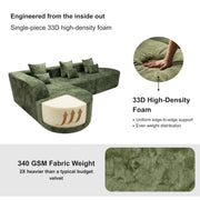 Oak & Birch Soft Haven Curved Boneless Modular Sofa — Plush Velvet Sectional 3-Seater Olive