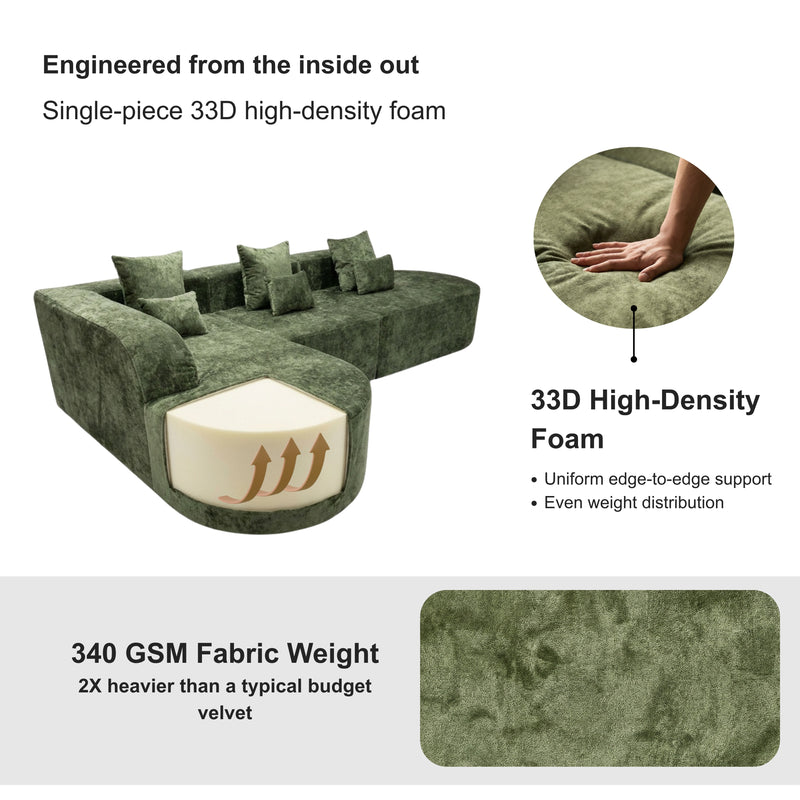 Oak & Birch Soft Haven Curved Boneless Modular Sofa — Plush Velvet Sectional 3-Seater Olive