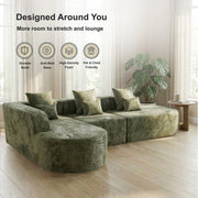 Oak & Birch Soft Haven Curved Boneless Modular Sofa — Plush Velvet Sectional 3-Seater Olive
