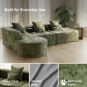 Oak & Birch Soft Haven Curved Boneless Modular Sofa — Plush Velvet Sectional 3-Seater Olive