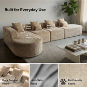 Oak & Birch Soft Haven Curved Boneless Modular Sofa — Plush Velvet Sectional 4-Seater Cream