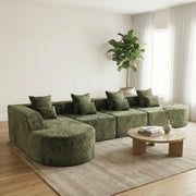 Oak & Birch Soft Haven Curved Boneless Modular Sofa — Plush Velvet Sectional 4-Seater Olive
