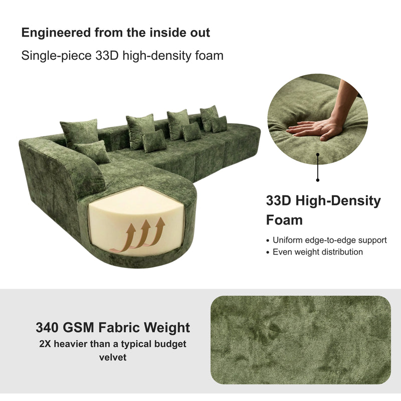 Oak & Birch Soft Haven Curved Boneless Modular Sofa — Plush Velvet Sectional 4-Seater Olive
