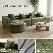 Oak & Birch Soft Haven Curved Boneless Modular Sofa — Plush Velvet Sectional 4-Seater Olive