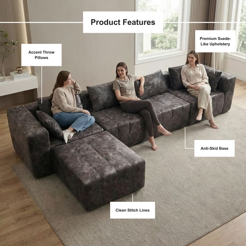 Boneless Deep Seat L-Shaped Sectional Sofa — Modular, No Assembly | Oak & Birch