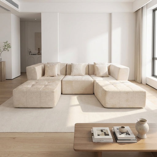Oak & Birch Boneless U-Shaped Sectional Sofa — Modular, No Assembly Cream