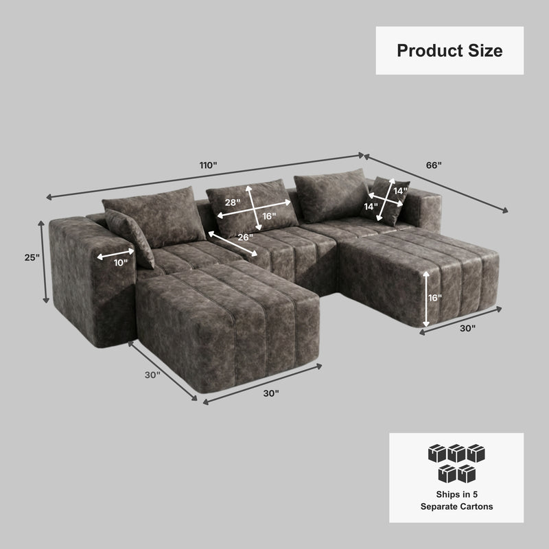 Boneless Deep Seat U-Shaped Sectional Sofa — Modular, No Assembly | Oak & Birch