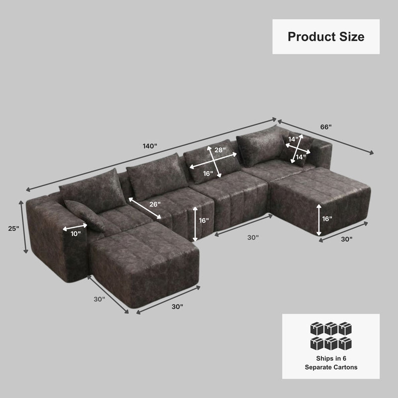Boneless Deep Seat U-Shaped Sectional Sofa — Modular, No Assembly | Oak & Birch