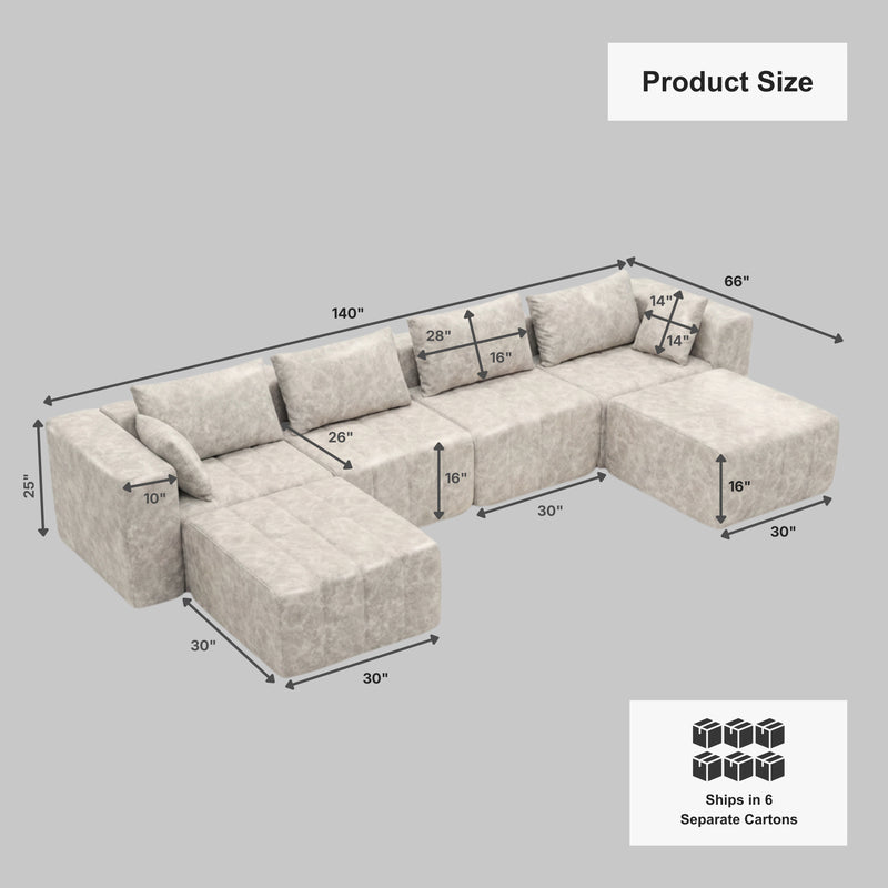 Boneless Deep Seat U-Shaped Sectional Sofa — Modular, No Assembly | Oak & Birch