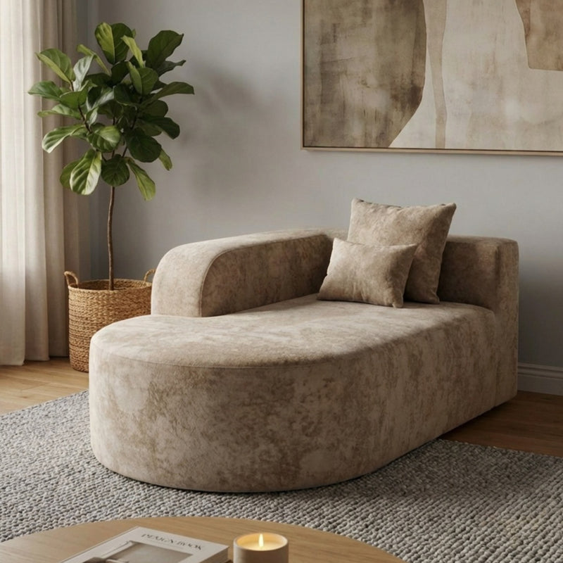 Oak & Birch Soft Haven Curved Boneless Modular Sofa — Plush Velvet Sectional Right Armchaise Cream