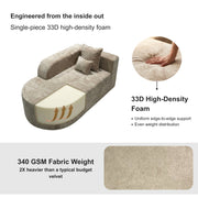 Oak & Birch Soft Haven Curved Boneless Modular Sofa — Plush Velvet Sectional Right Armchaise Cream