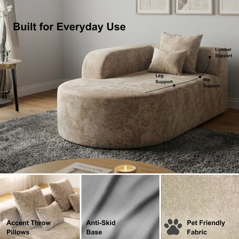 Oak & Birch Soft Haven Curved Boneless Modular Sofa — Plush Velvet Sectional Right Armchaise Cream