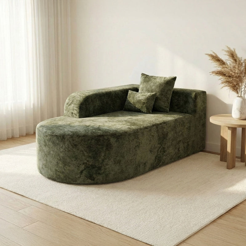 Oak & Birch Soft Haven Curved Boneless Modular Sofa — Plush Velvet Sectional Right Armchaise Olive