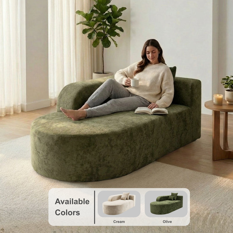 Oak & Birch Soft Haven Curved Boneless Modular Sofa — Plush Velvet Sectional Right Armchaise Olive