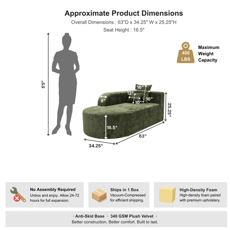 Oak & Birch Soft Haven Curved Boneless Modular Sofa — Plush Velvet Sectional Right Armchaise Olive
