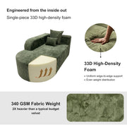 Oak & Birch Soft Haven Curved Boneless Modular Sofa — Plush Velvet Sectional Right Armchaise Olive
