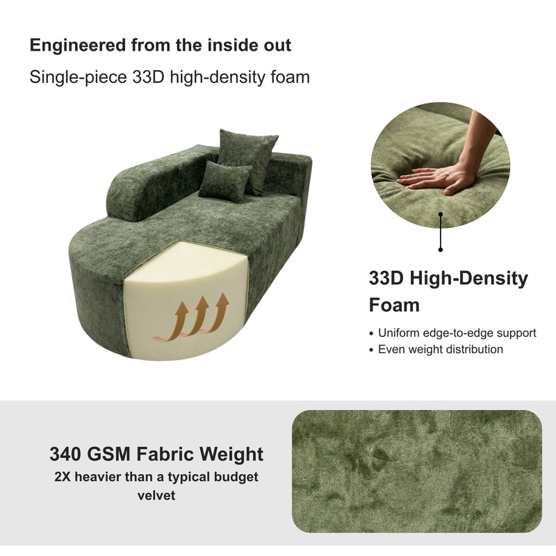 Oak & Birch Soft Haven Curved Boneless Modular Sofa — Plush Velvet Sectional Right Armchaise Olive