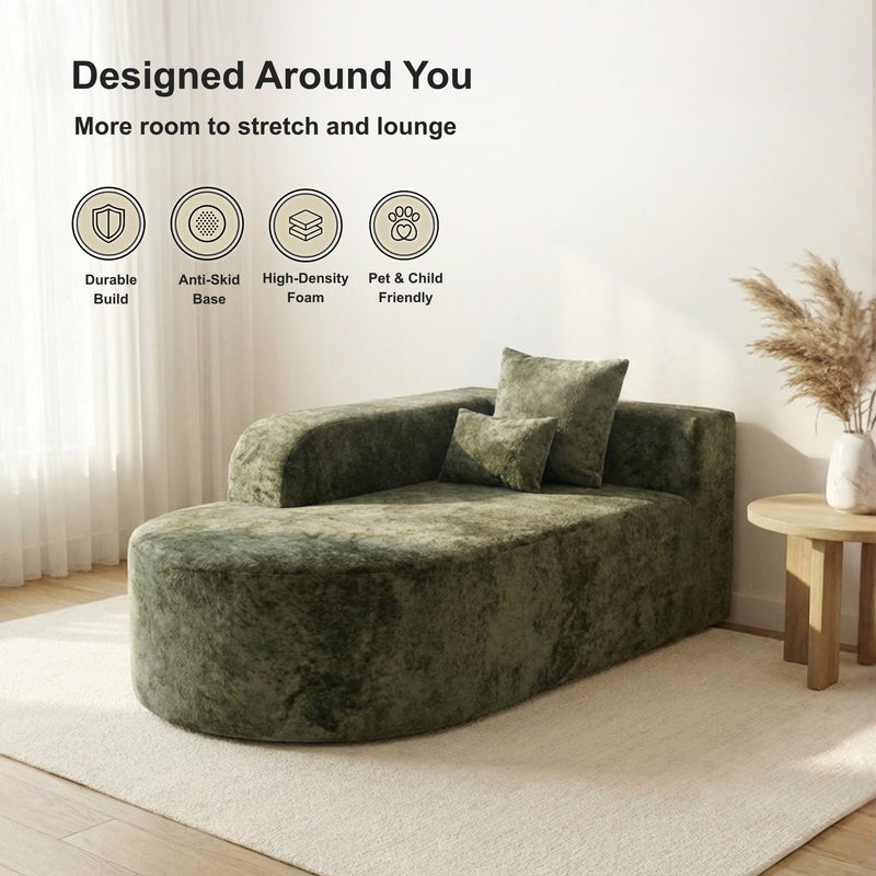 Oak & Birch Soft Haven Curved Boneless Modular Sofa — Plush Velvet Sectional Right Armchaise Olive