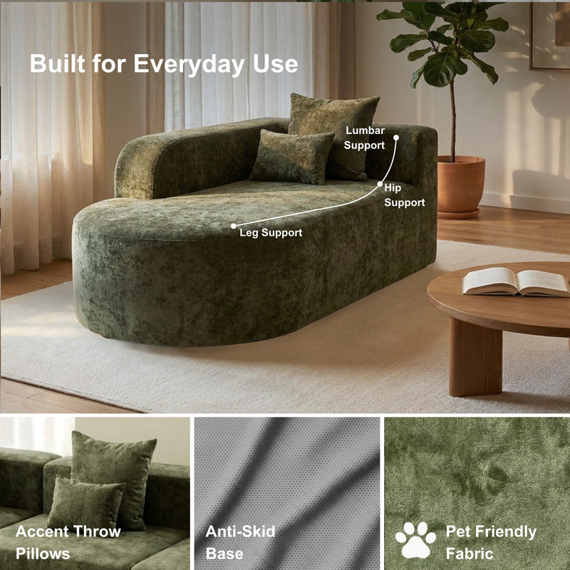 Oak & Birch Soft Haven Curved Boneless Modular Sofa — Plush Velvet Sectional Right Armchaise Olive